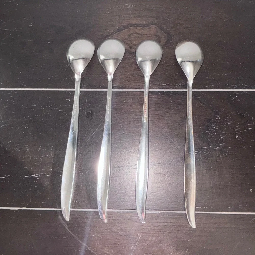 Sculptured Leaf Japan | Stainless Iced Tea Spoons | Set of 4‎ Vintage | MCM